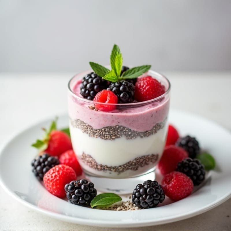 Greek Yogurt Protein Parfait with Mixed Berries and Chia Seeds