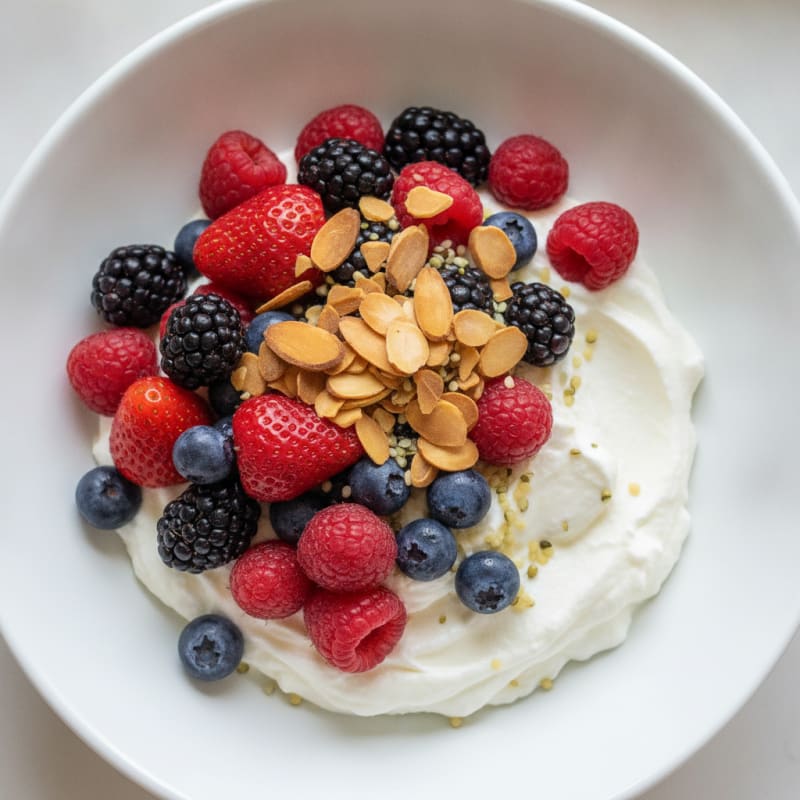 Greek Yogurt Protein Bowl with Mixed Berries and Almonds