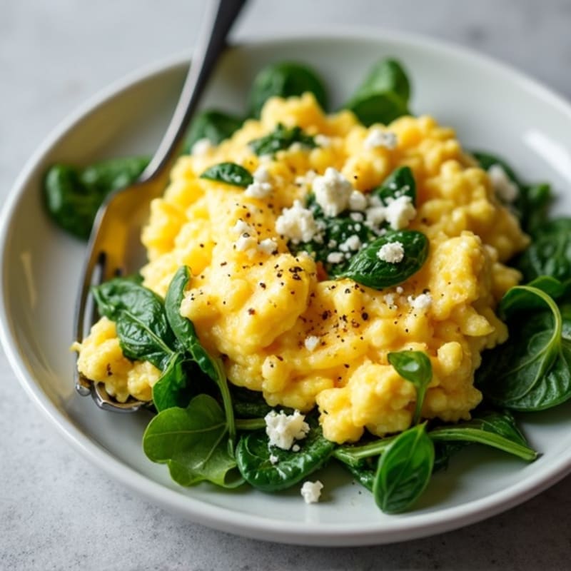 Fluffy Scrambled Eggs with Spinach and Feta
