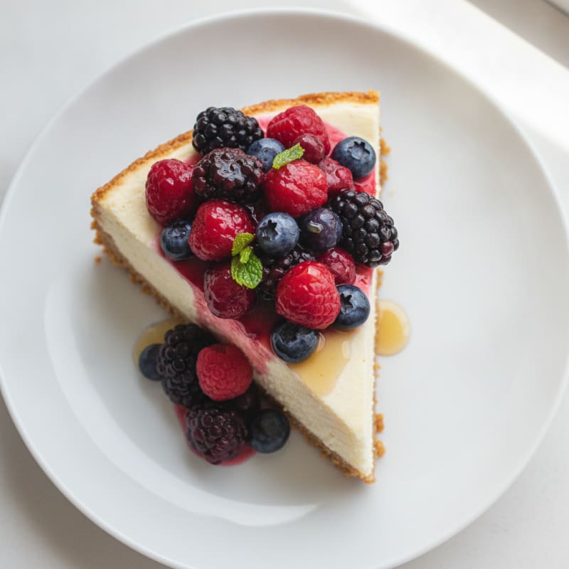 Greek Yogurt Protein Cheesecake with Mixed Berries