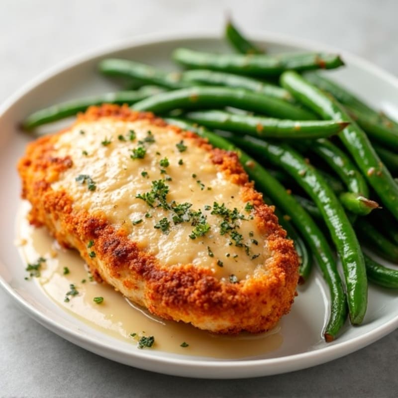 Crispy Baked Chicken Parmesan with Roasted Green Beans