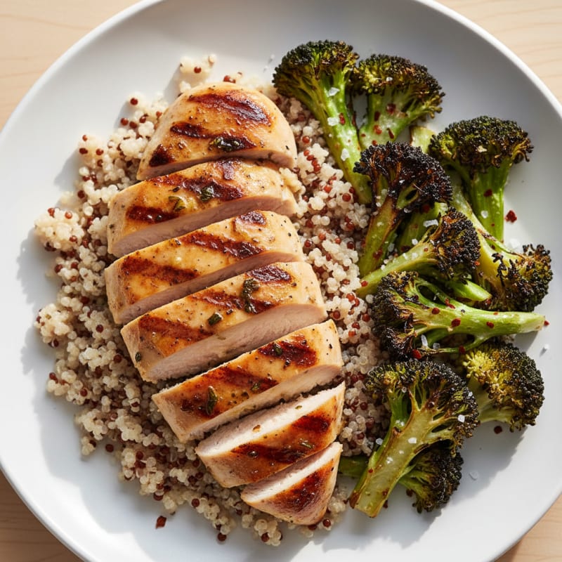 Grilled Chicken Breast with Quinoa and Roasted Broccoli