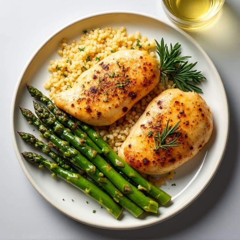 Lemon-Herb Roasted Chicken with Crispy Asparagus and Quinoa