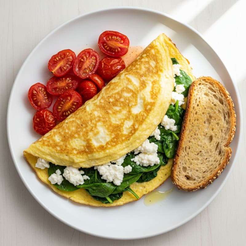 Egg White Spinach Omelette with Cottage Cheese and Cherry Tomatoes