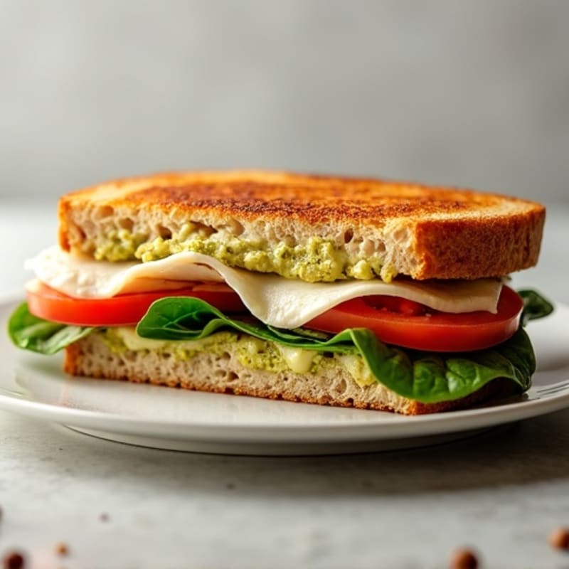 Crispy Whole Grain Turkey Pesto Panini
