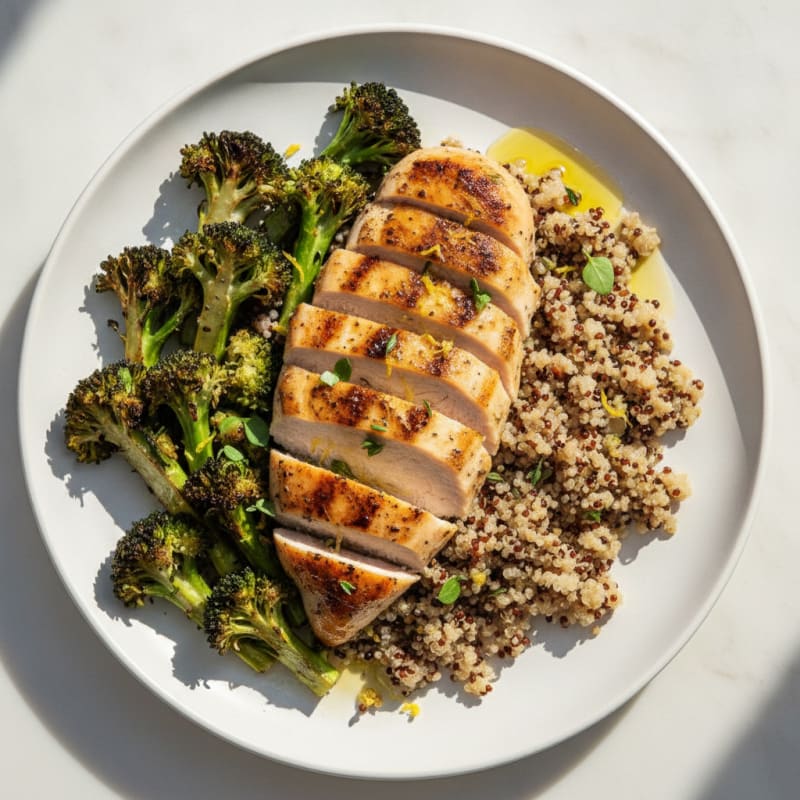 Grilled Chicken Breast with Quinoa and Roasted Broccoli