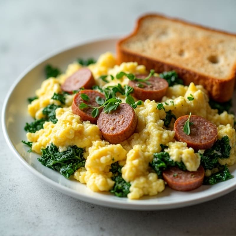 Egg White and Spinach Scramble with Turkey Sausage