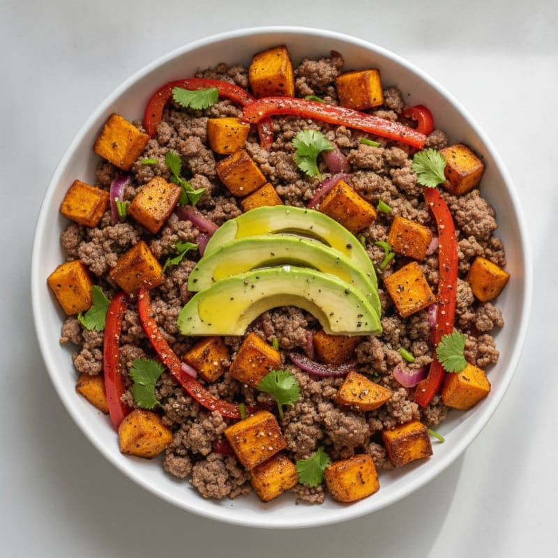 Sweet Potato Ground Beef Taco Bowl