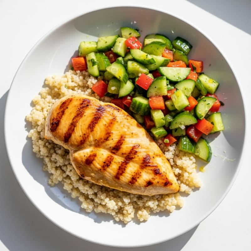 Grilled Chicken Breast with Quinoa and Crunchy Vegetable Salad