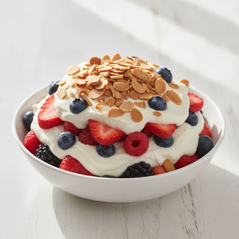 Greek Yogurt Protein Parfait with Mixed Berries and Almonds