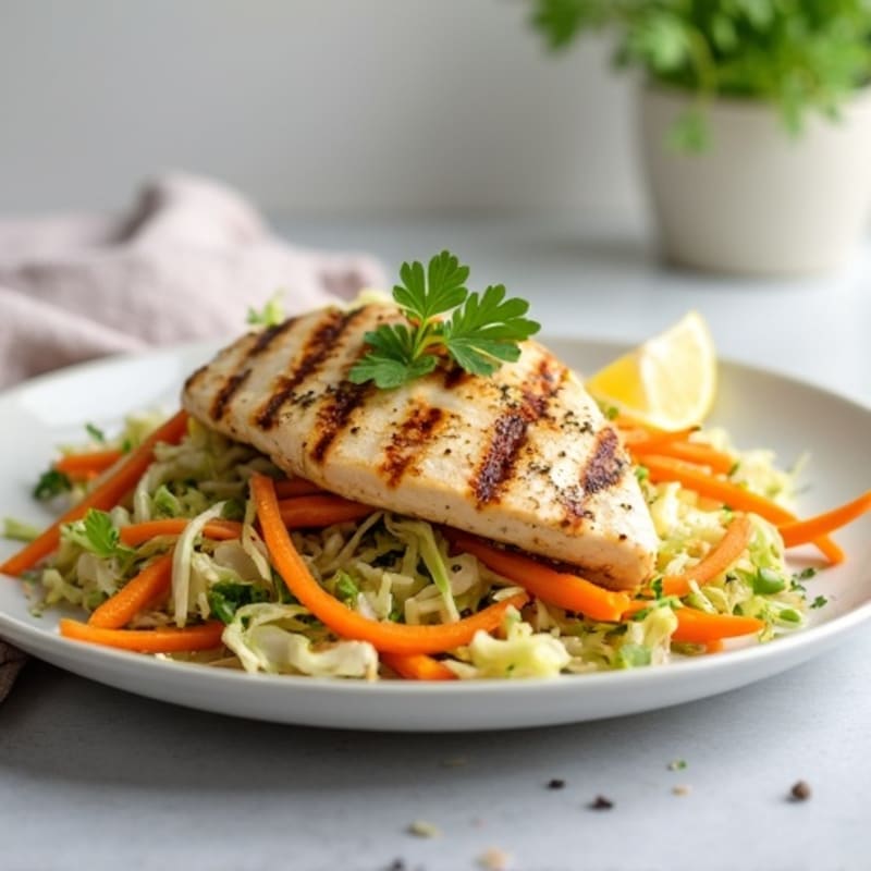 Grilled Chicken Breast with Crunchy Cabbage Slaw and Lemon Tahini Dressing
