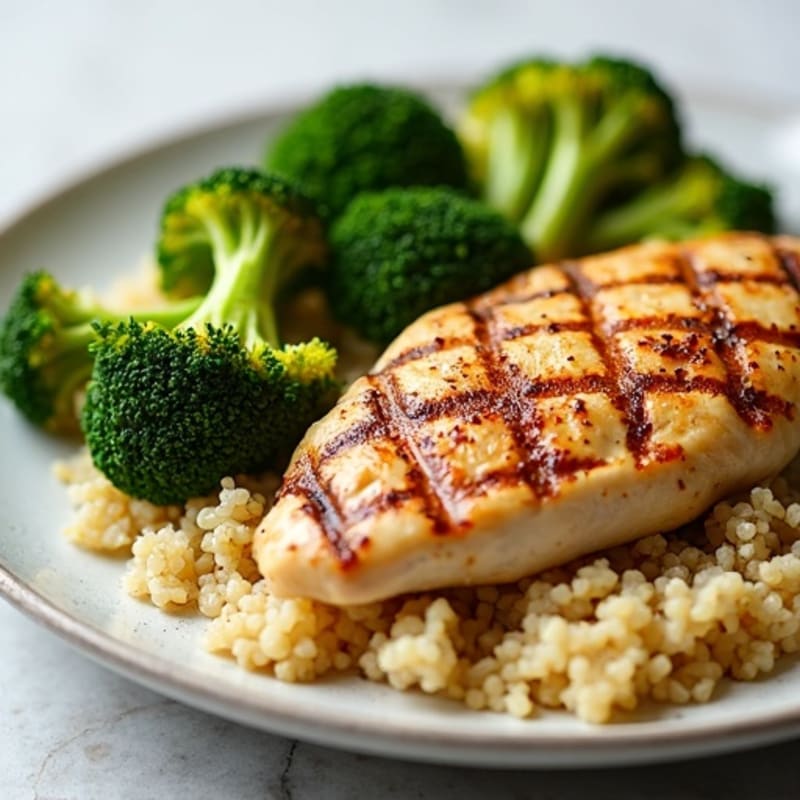 Grilled Chicken Breast with Quinoa and Roasted Broccoli