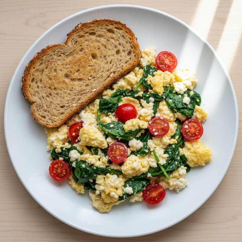Cottage Cheese Scramble with Spinach and Cherry Tomatoes