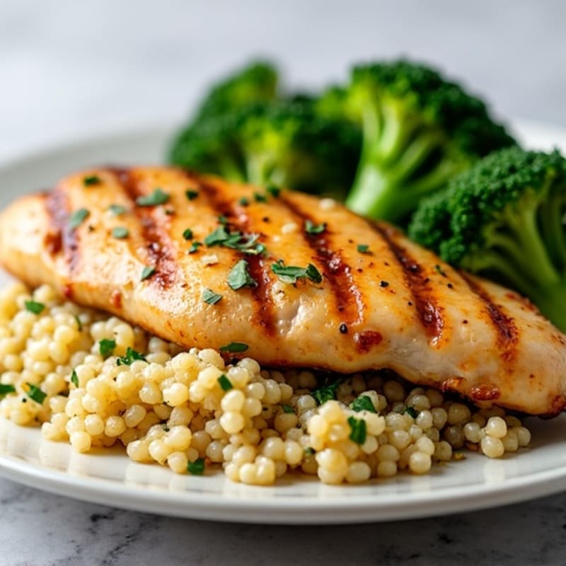 Grilled Chicken Breast with Quinoa and Roasted Broccoli