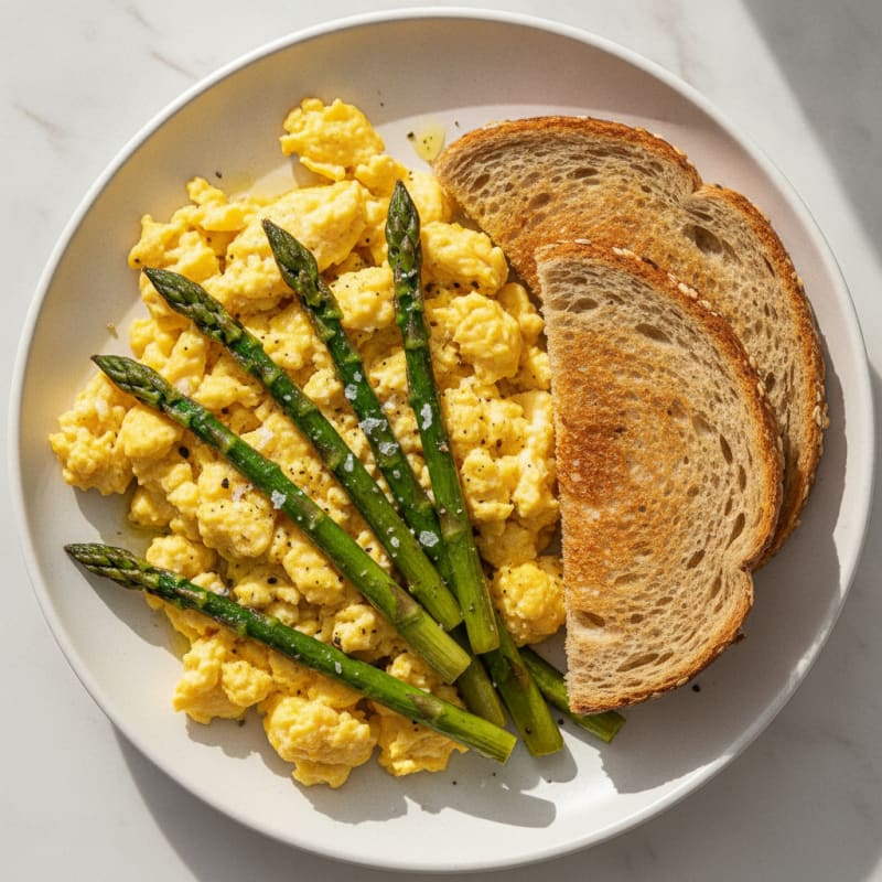 Scrambled Eggs with Roasted Asparagus