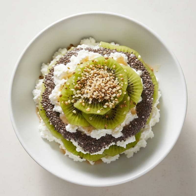 Creamy Cottage Cheese and Chia Seed Parfait with Sliced Kiwi