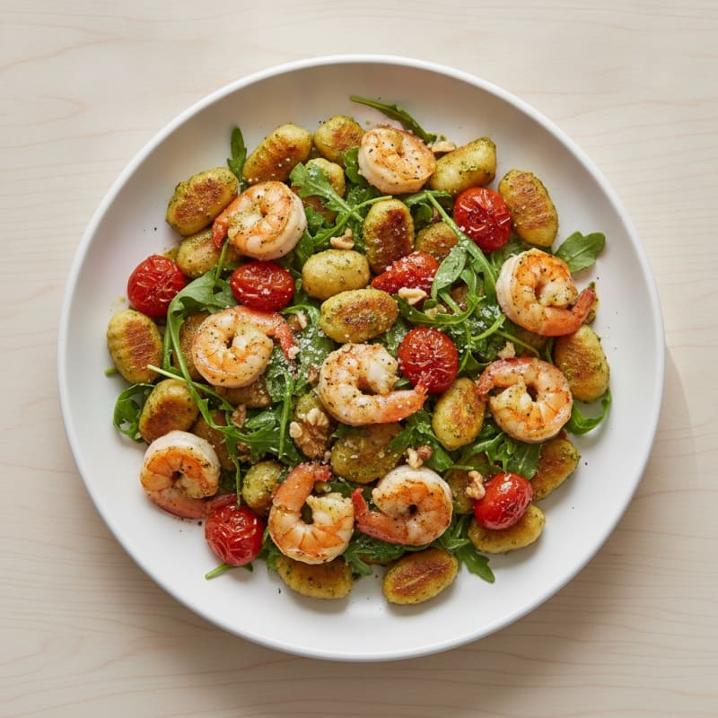 Gnocchi with Arugula Pesto and Cherry Tomatoes