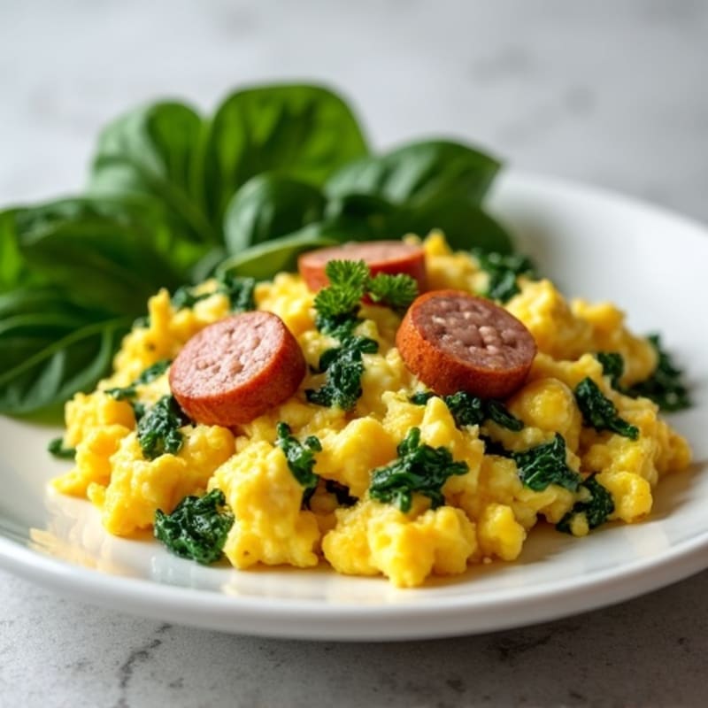 Cottage Cheese Scramble with Turkey Sausage and Spinach