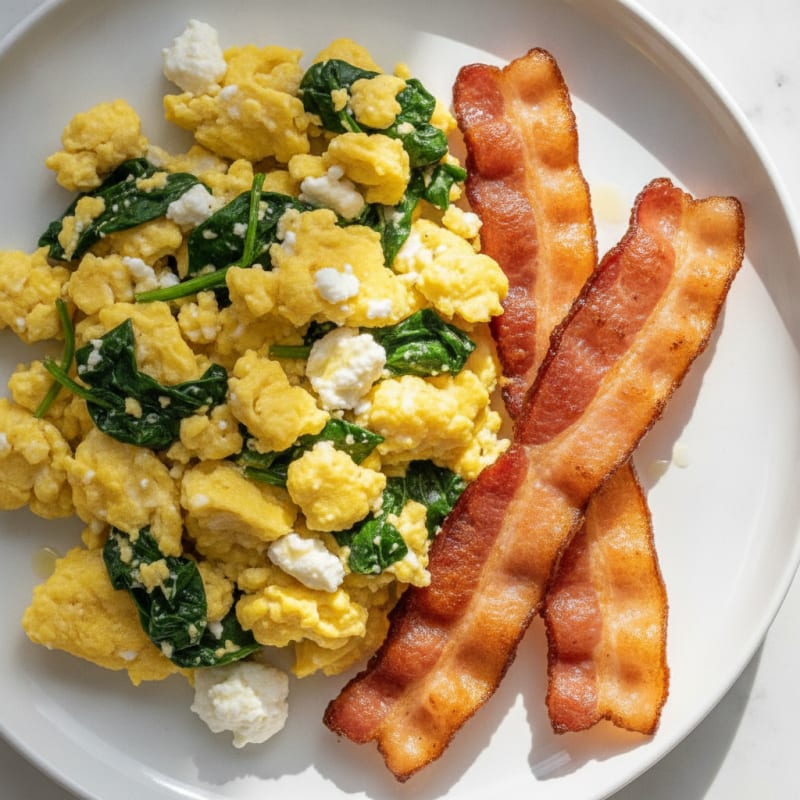 Cottage Cheese Scramble with Spinach and Turkey Bacon