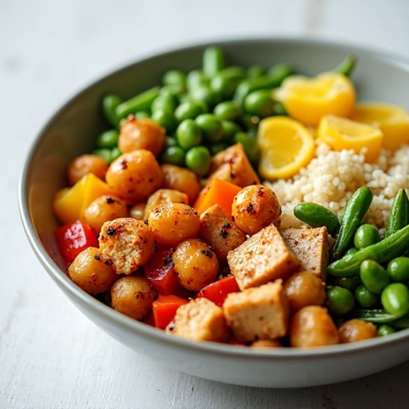 Crispy Roasted Chickpea and Vegetable Bowl with Creamy Lemon-Tahini Dressing