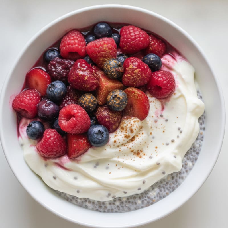Silky Greek Yogurt Protein Pudding with Chia and Mixed Berries
