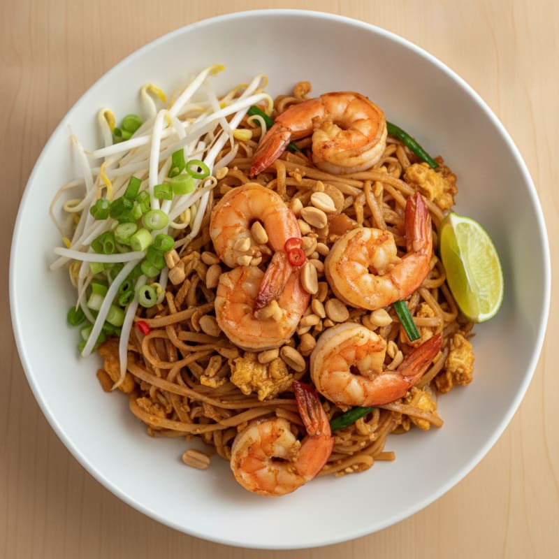 Pad Thai Noodles with Shrimp and Peanuts