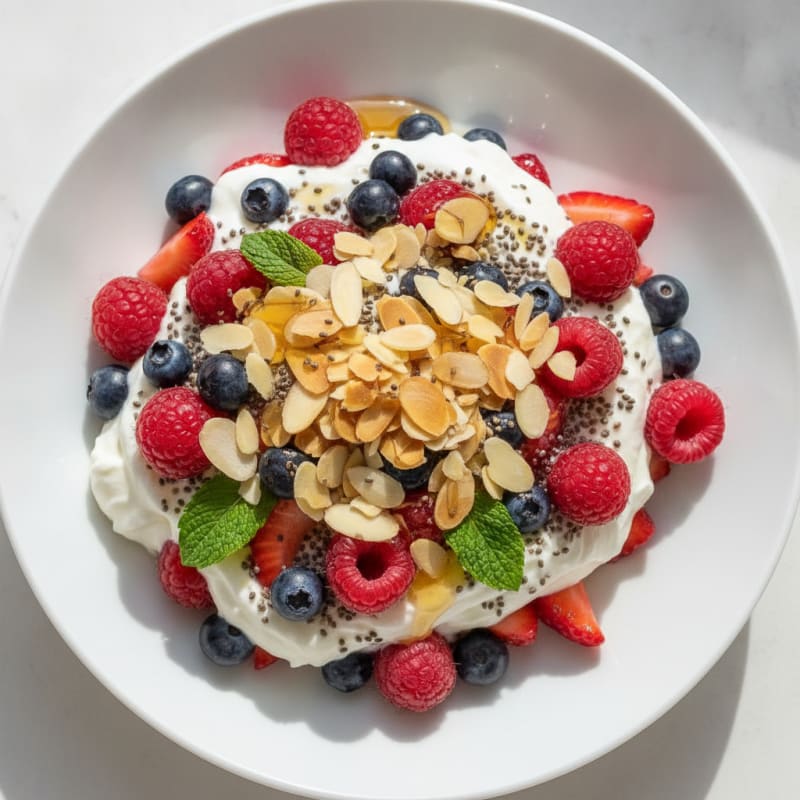 Greek Yogurt Parfait with Mixed Berries and Chia Seeds