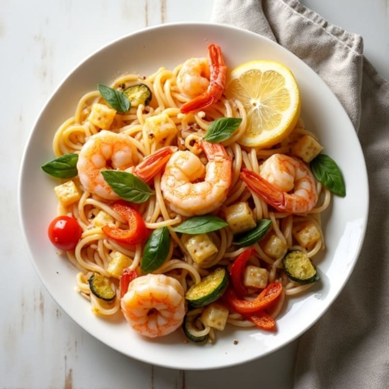 Garlic Shrimp Pasta with Roasted Vegetables