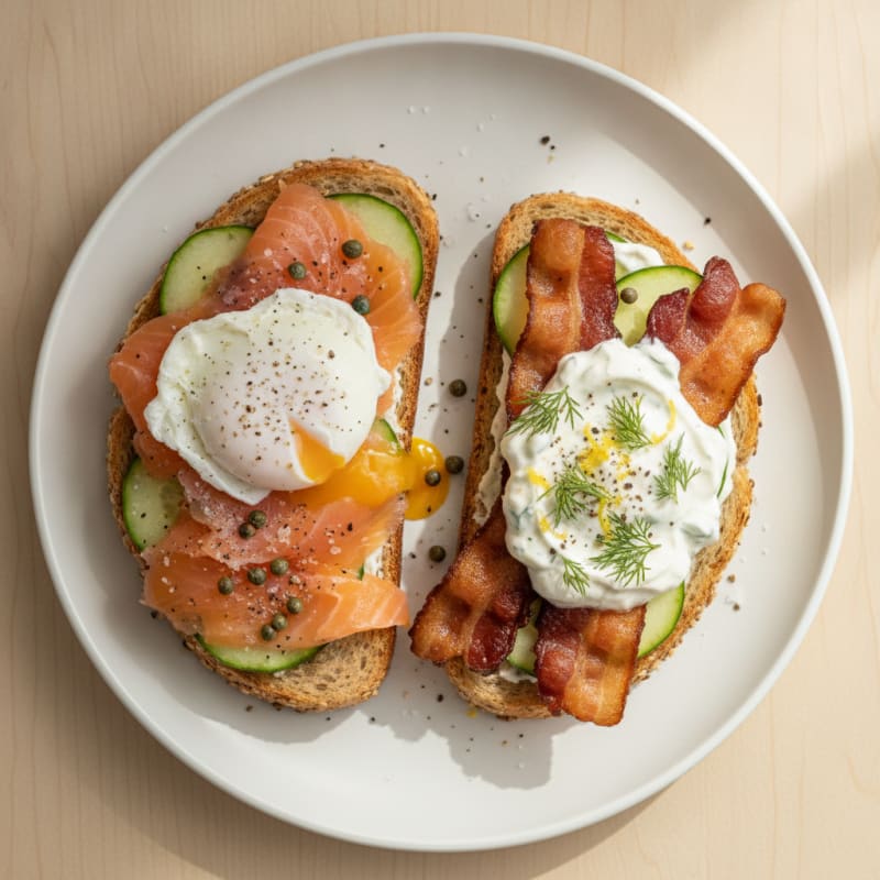 Smoked Salmon and Bacon Tartines