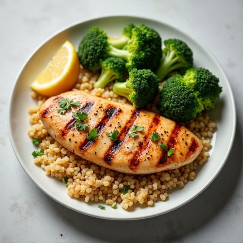 Grilled Citrus-Garlic Chicken Breast with Quinoa and Roasted Broccoli