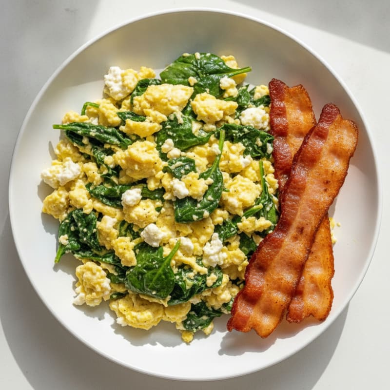 Cottage Cheese Scramble with Spinach and Turkey Bacon