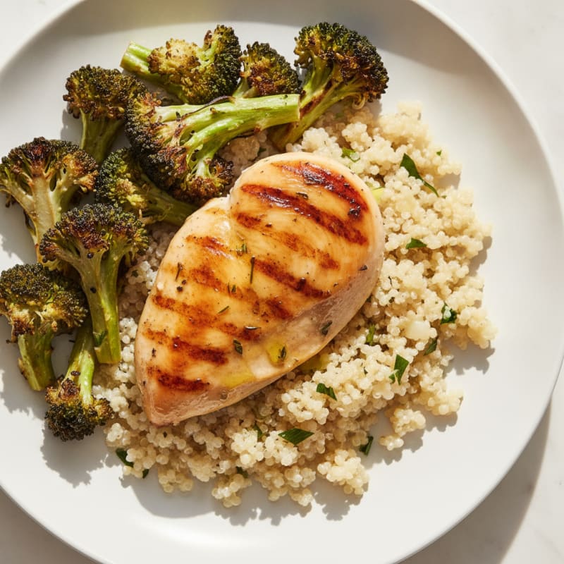 Grilled Chicken Breast with Quinoa and Roasted Broccoli