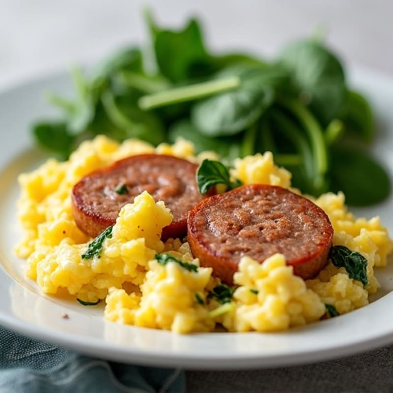 Egg White and Spinach Scramble with Turkey Sausage