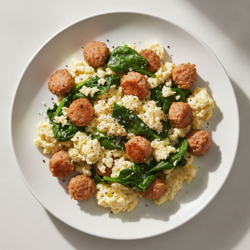 Egg White and Chicken Sausage Scramble with Spinach