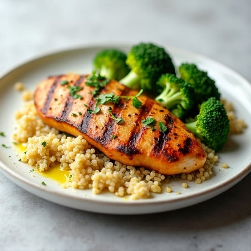 Grilled Chicken Breast with Quinoa and Roasted Broccoli