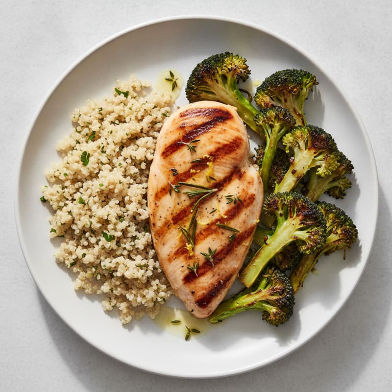 Grilled Chicken Breast with Quinoa and Roasted Broccoli