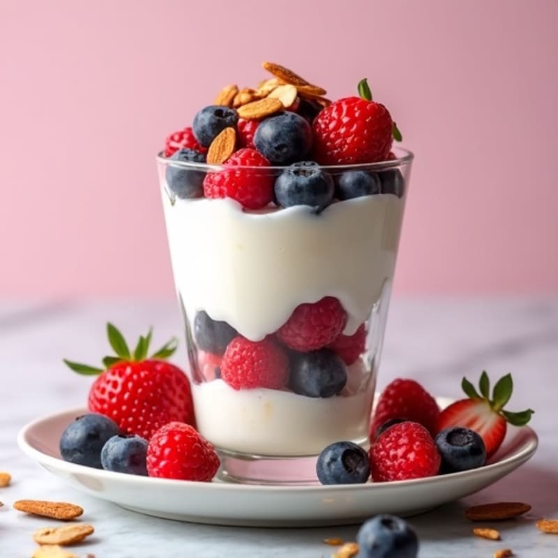 Greek Yogurt Protein Parfait with Mixed Berries and Almonds