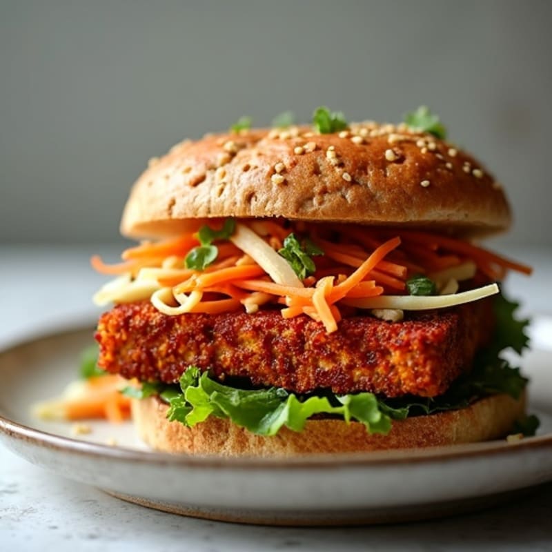 Crispy Smoky BBQ Tempeh Sandwich with Fresh Slaw