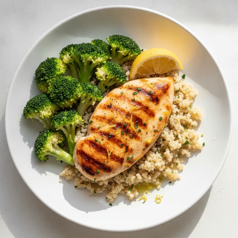 Grilled Chicken Breast with Quinoa and Steamed Broccoli