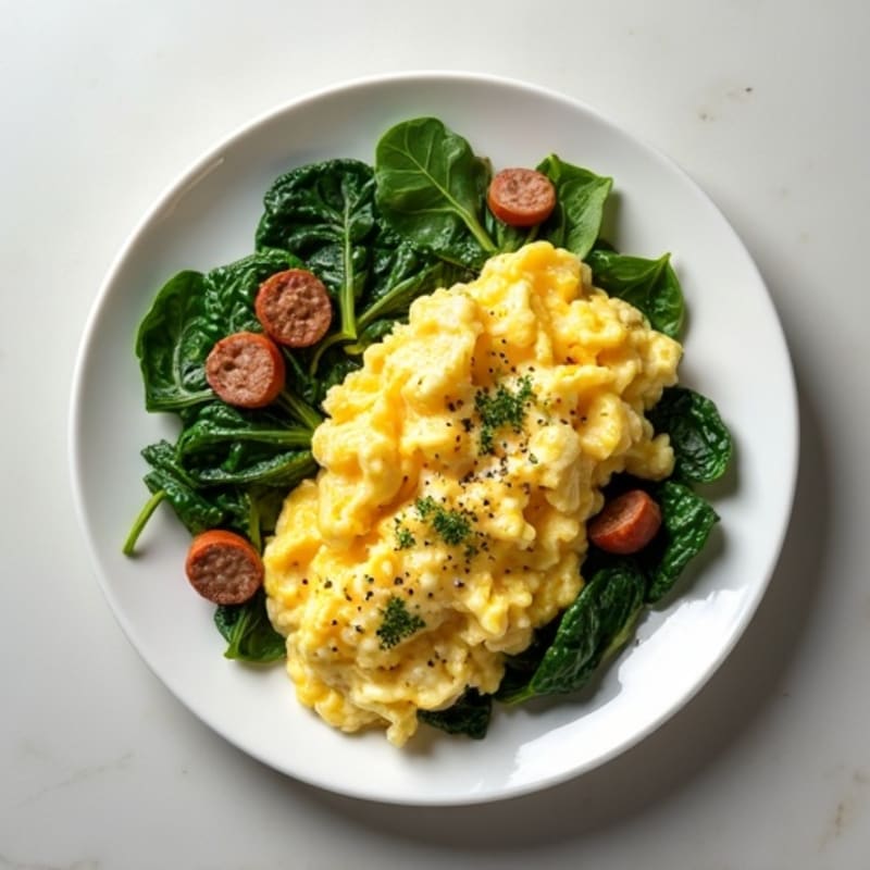Egg White and Spinach Scramble with Turkey Sausage