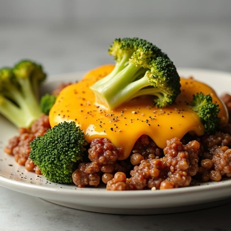 Lean Ground Beef and Crispy Turkey Bacon Skillet with Roasted Broccoli and Creamy Cheddar