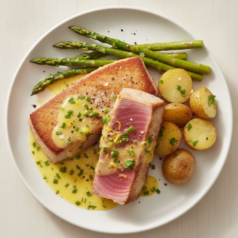 Seared Tuna with Lemon-Herb Sauce
