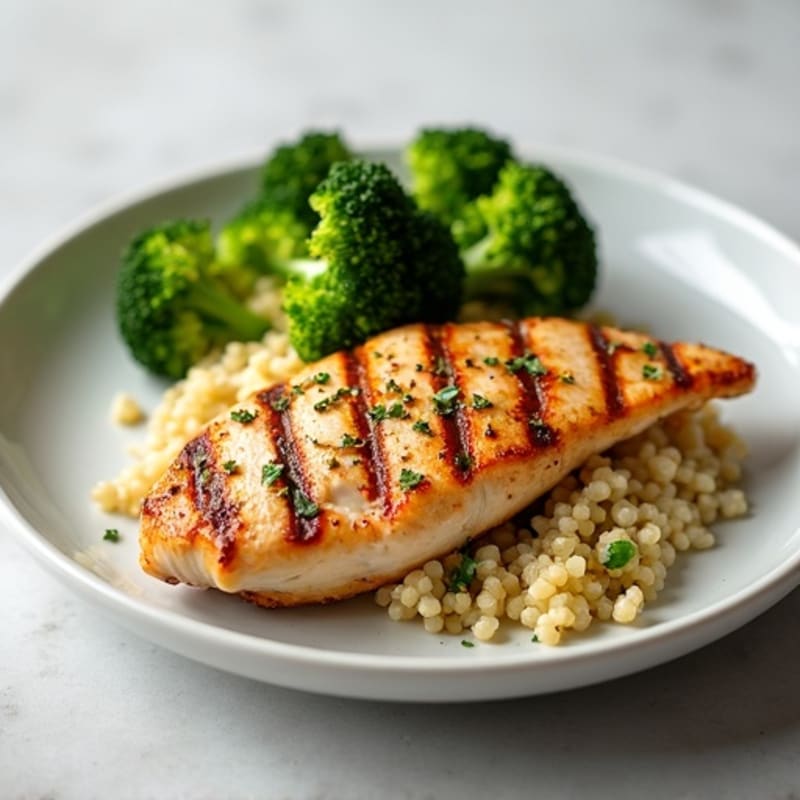 Grilled Chicken Breast with Quinoa and Roasted Broccoli