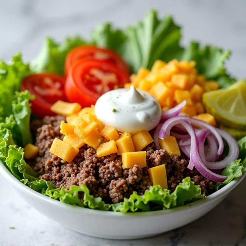 Lean Ground Beef Cheeseburger Bowl with Fresh Greens