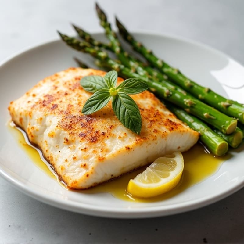 Flaky Pan-Seared Mahi Mahi with Roasted Asparagus