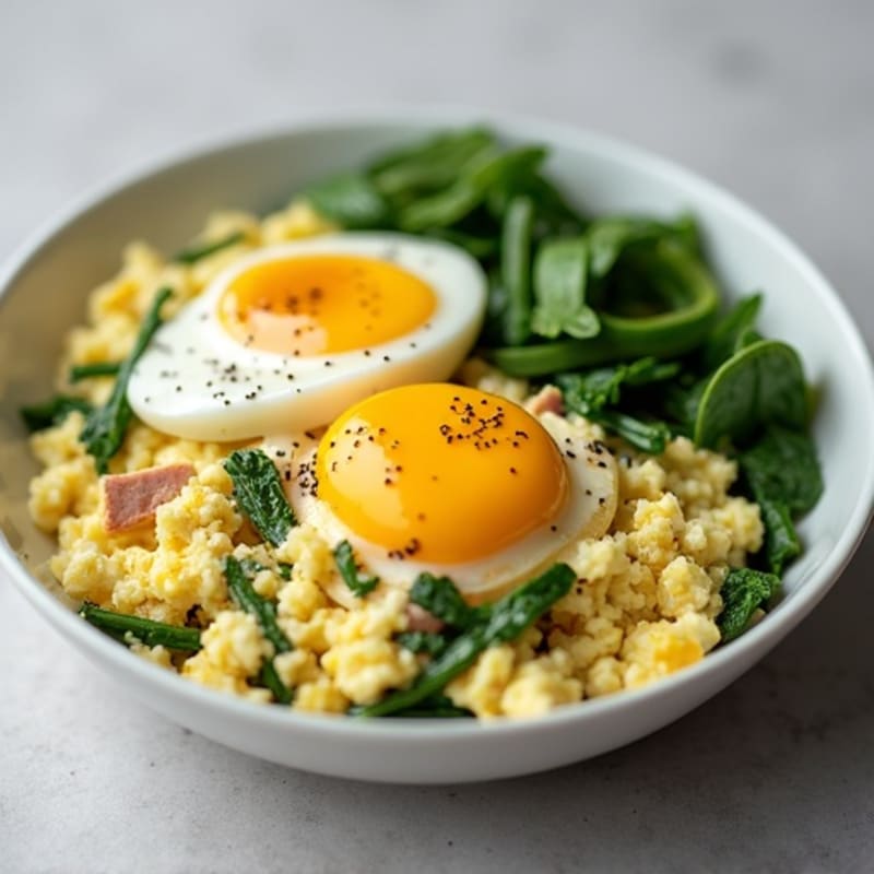 Cottage Cheese Egg Scramble with Spinach and Smoked Turkey