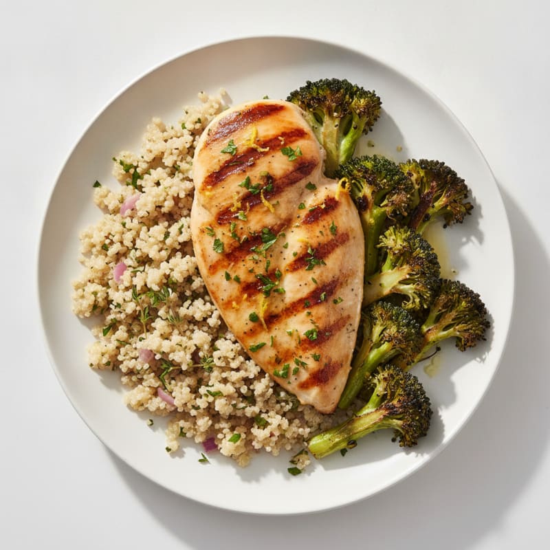 Grilled Chicken Breast with Quinoa and Roasted Broccoli