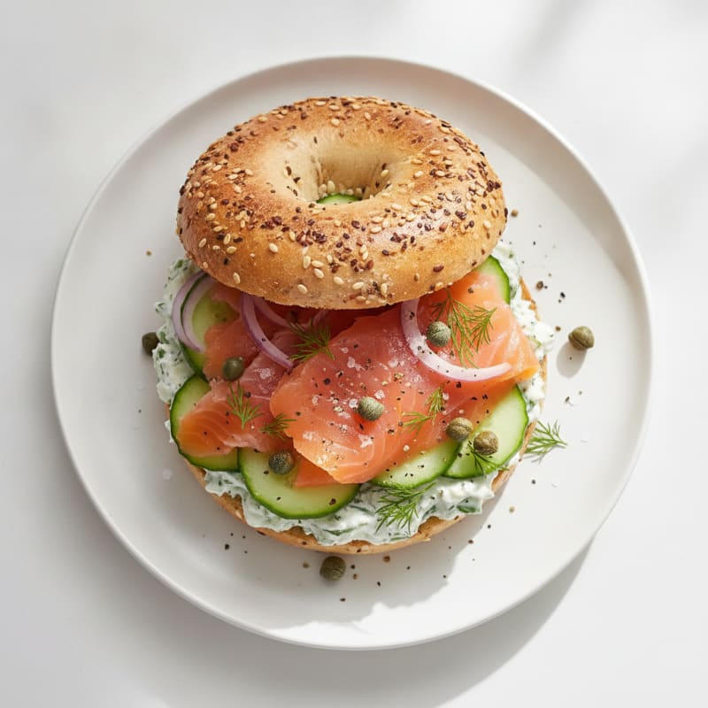 Smoked Salmon Everything Bagel Sandwich
