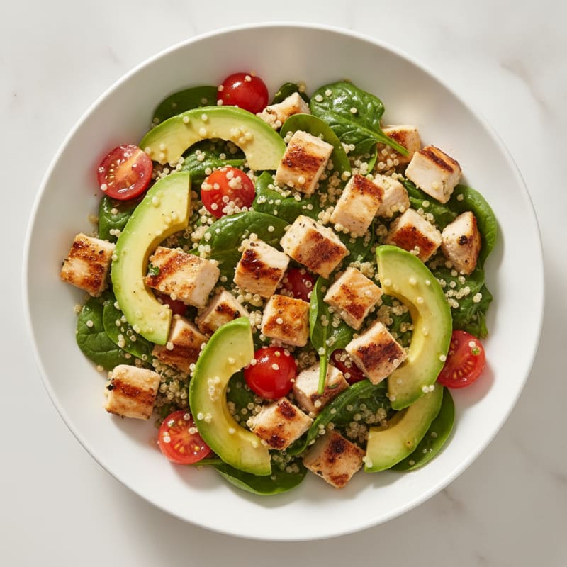Grilled Chicken and Quinoa Power Bowl with Spinach and Avocado