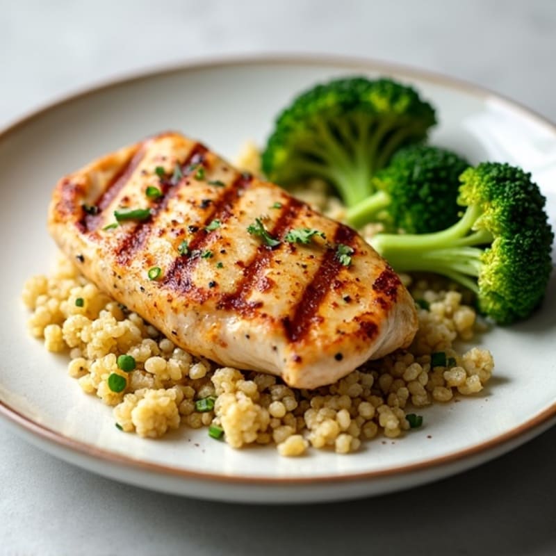 Grilled Chicken Breast with Quinoa and Steamed Broccoli